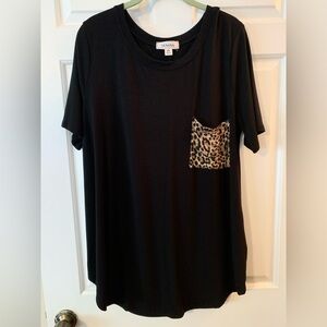 Zenana black short sleeve top with leopard print pocket